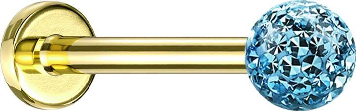 Actual product image Star Piercing Micro labret gold-plated with crystal ball aqua epoxy protective layer (Titanium, without brass)