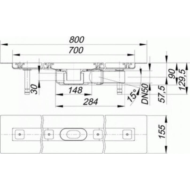 Thumbnail - Dallmer, Duschrinne, Duschrinne CeraLine PLAN F 700mm, 523037, DN 50 Bauhöhe 90mm (1050 mm)
