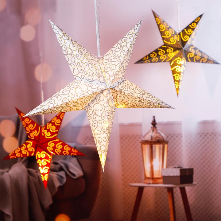 Produktbild Mojawo LED Papier Weihnachtsstern Ø 60cm Fensterstern Faltstern Innen warmweiss Batterie
