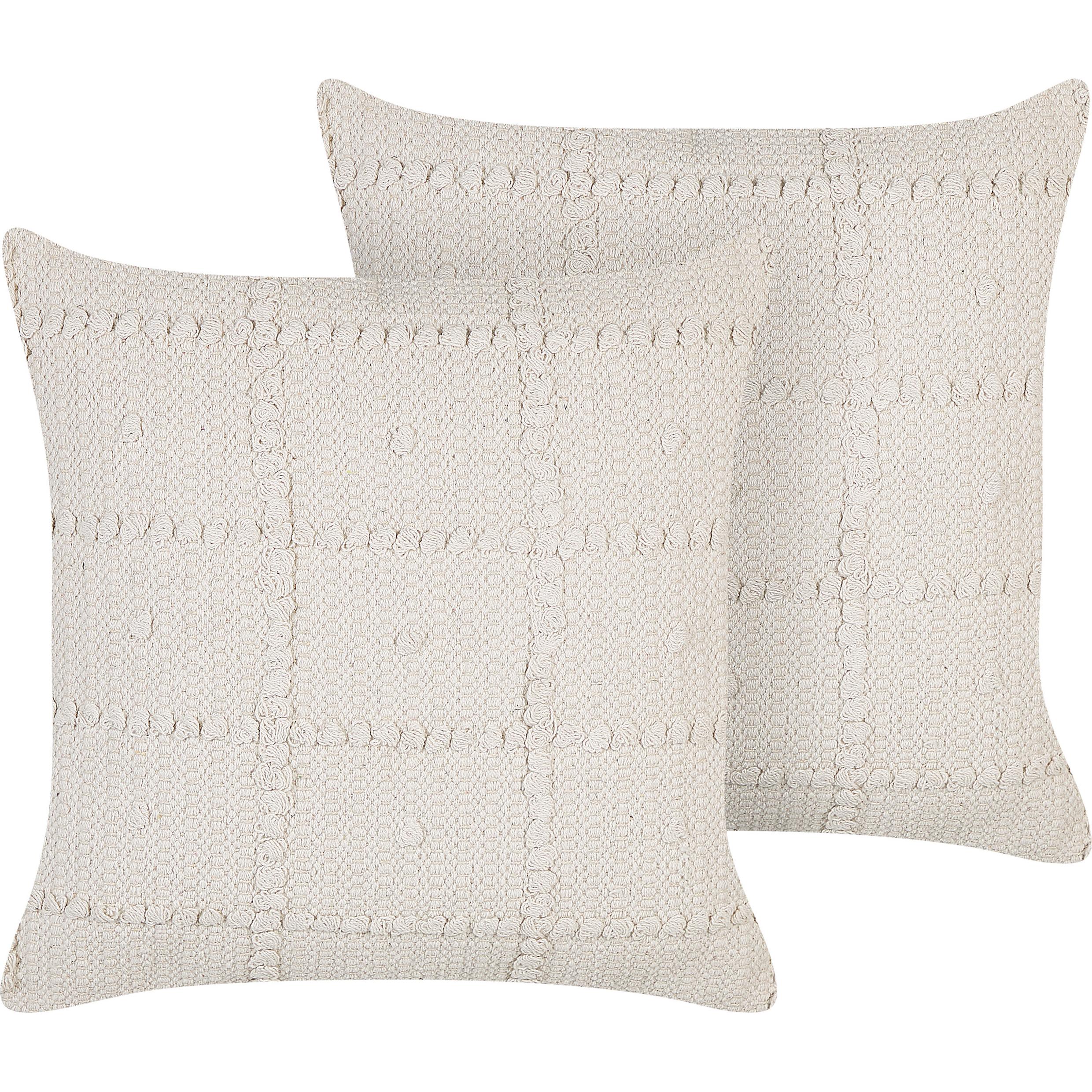 Beliani, Dekokissen, Dekokissen geometrisches Muster Baumwolle beige 45 x 45 cm 2er Set IXORA (45 x 45 cm)