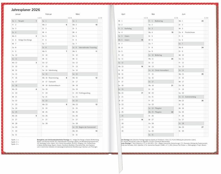 Image du produit Terminer A5, Struktur rot 2026 (A5, 1 semaine / 2 pages)