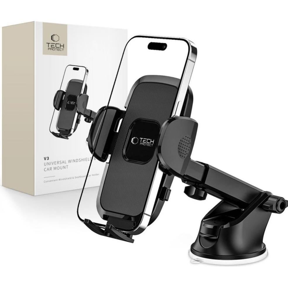 Tech-Protect Protect V3 Universal Windschutzscheibe & Dashboard Kfz-Halterung Schwarz, Smartphone Halterung, Schwarz