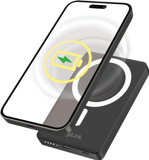 Actual product image LogiLink MagSafe Wireless Powerbank 10.000 mAh, schwarz (10000 mAh, 20 W)