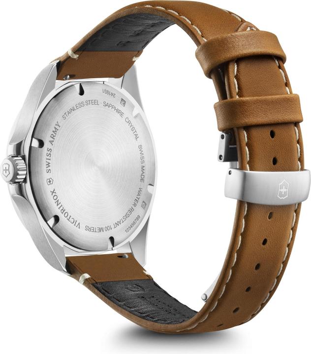 Image du produit Victorinox FieldForce GMT Ø42, cadran blanc argenté, cuir marron (Swiss Made, 42 mm)