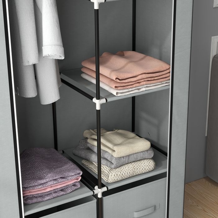 Produktbild Swisshandel24 Stoffschrank Kleiderschrank mit 5 Fächern, Kleiderstange, Garderobe mit Reissverschluss, Faltschrank (83 x 42.5 x 162.5 cm)