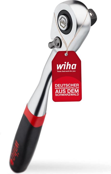 Produktbild Wiha Umschaltknarre mit Druckknopf und Kugelsicherung I Feinverzahnt mit 72 Zähnen I 1/2" (1/2")
