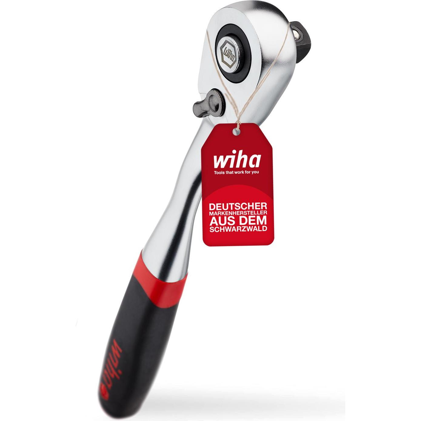 Wiha, Ratsche, Umschaltknarre mit Druckknopf und Kugelsicherung I Feinverzahnt mit 72 Zähnen I 3/8" (3/8")