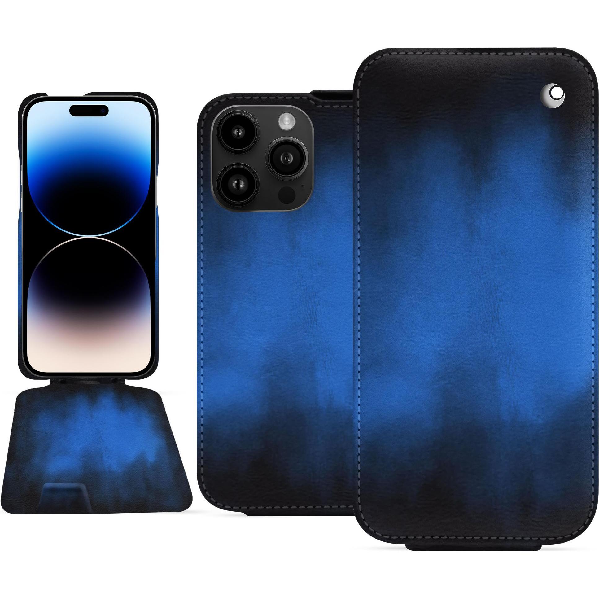 Thumbnail - Noreve Lederschutzhülle vertikal (Apple iPhone 15 Pro Max), Smartphone Hülle, Blau