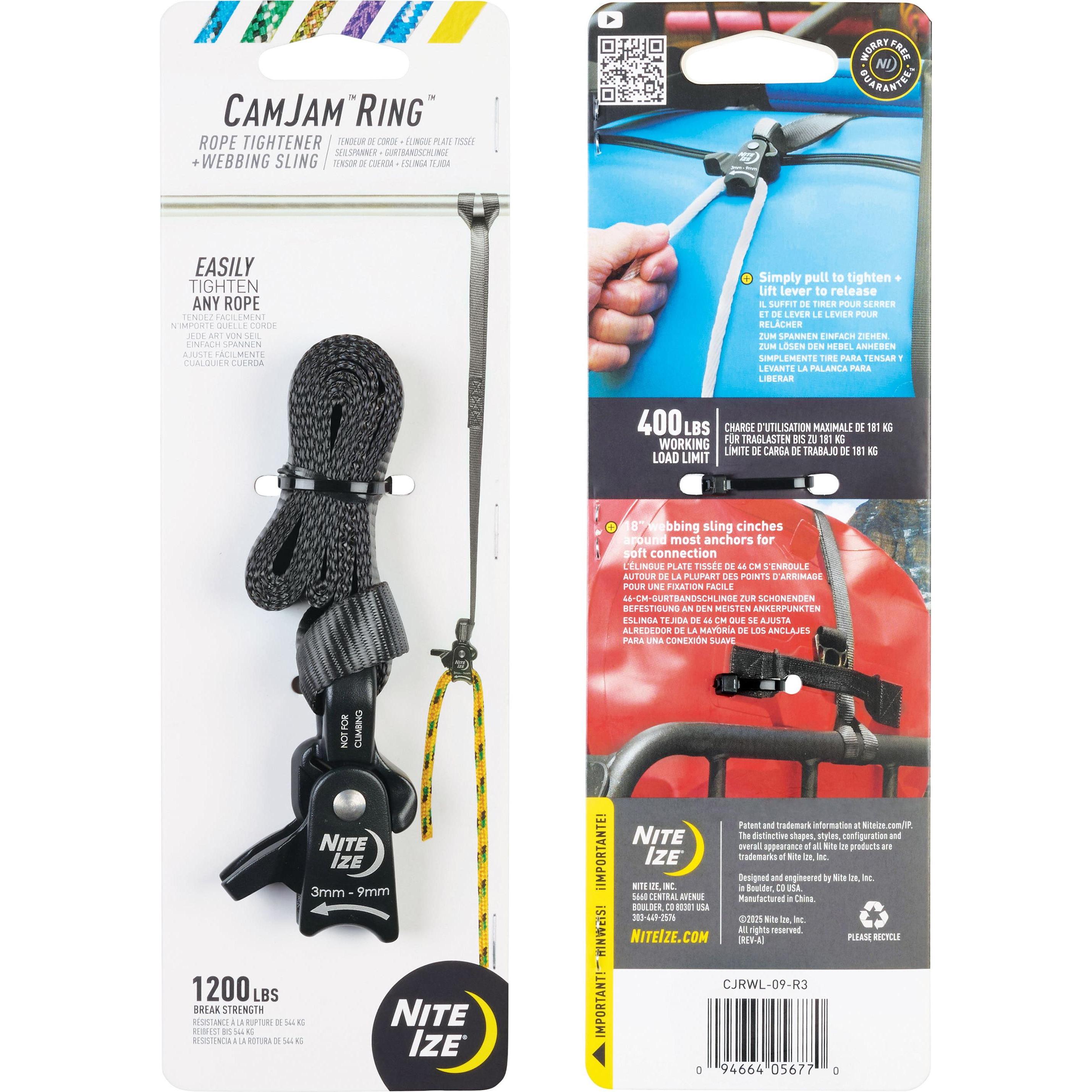 Nite Ize, Cinghia di fissaggio, Tendicorda ad anello CamJam + imbracatura in tessuto - grande