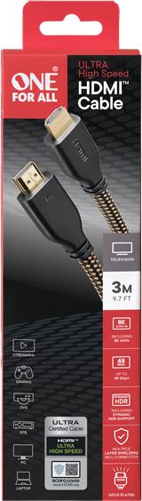 Actual product image One for All 3.0m Ultra High Speed HDMI 2.1 cable certified (3 m)