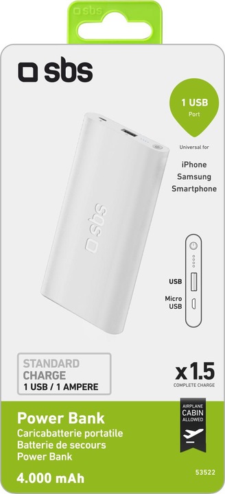 Actual product image SBS Extra Slim Dual Charge Power Bank 4000 mAh (4000 mAh)