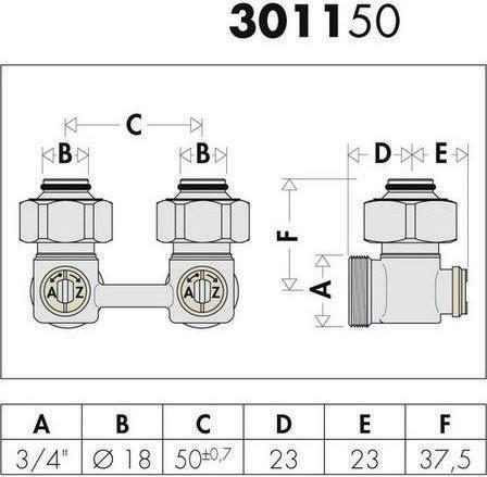Actual product image Caleffi Two-pipe tap block 3011 angular shape, 3/4" female thread