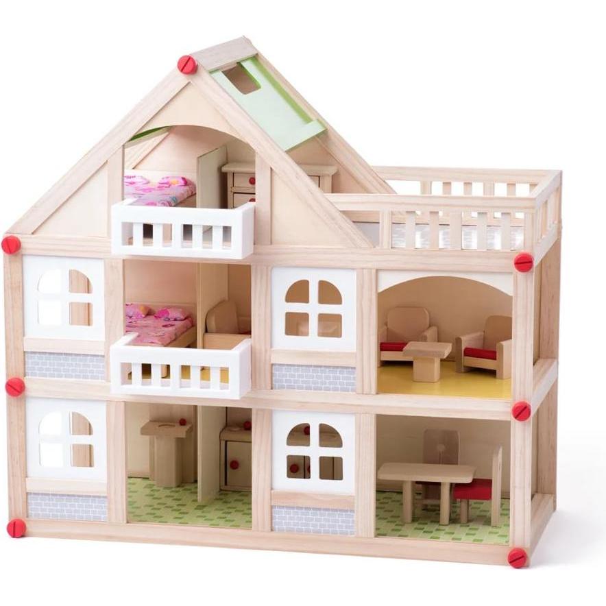 Puppenhaus 2 Stöcke M. Balkon Holz (91329)