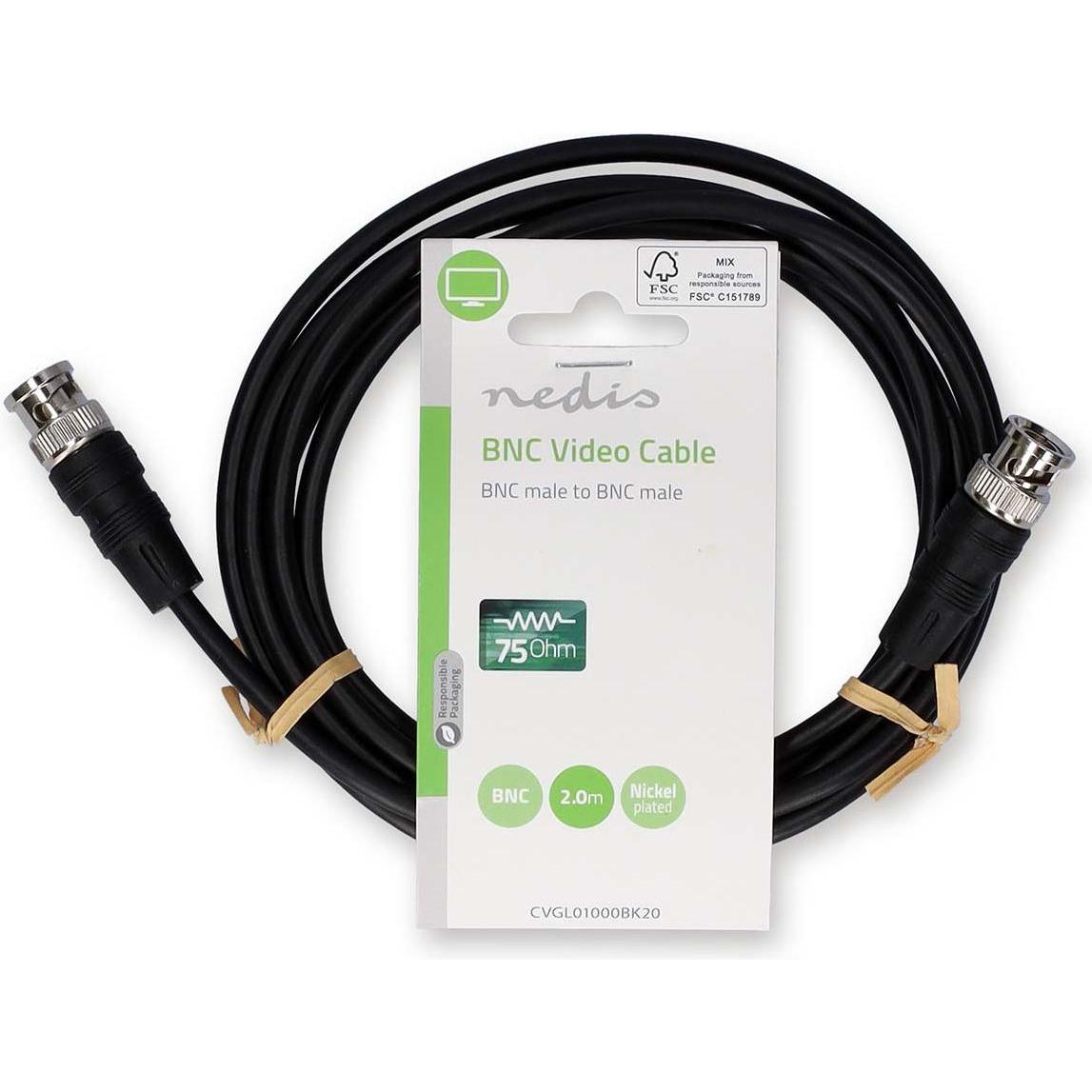 Nedis Cavo video BNC Spina BNC Spina BNC Nichelato 75 Ohm 2,00 m Rotondo PVC Schwa (75 dB, Cavi di prova), Cavo antenna