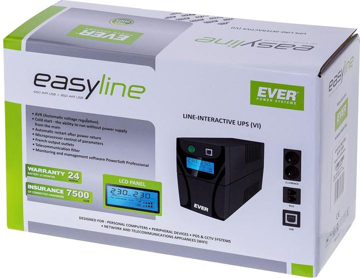 Produktbild Ever UPS Easyline USB 650AVR (650 VA, 360 W, Line-Interaktiv USV)