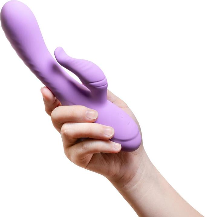 Actual product image Blush Evelyn - 8 Inch Liquid Silicone Quiet G-Spot Rabbit Vibrator With Clitoral Stimulator - 10 Mod