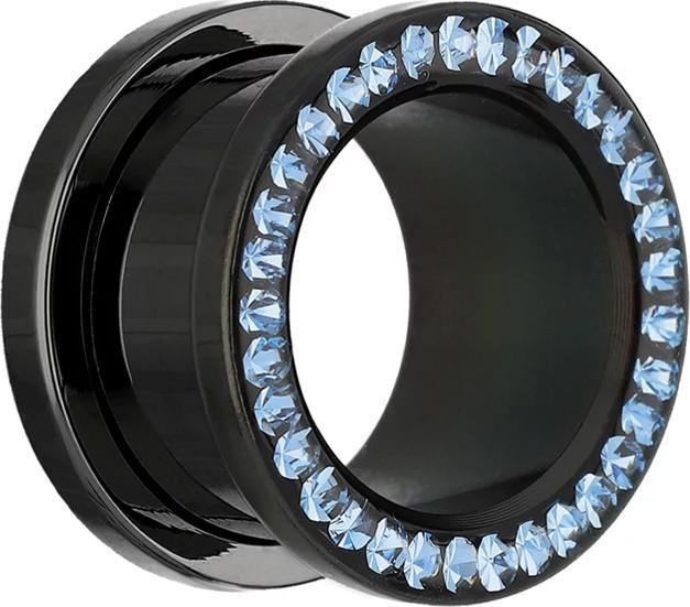 Produktbild Star Piercing Flesh Tunnel schwarz mit Kristall hellblau und Epoxy Schutzschicht (ohne Messing, Chirurgenstahl 316L)