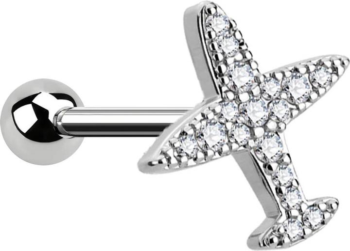 Produktbild Star Piercing Micro Barbell silber Flugzeug mit Kristall (Messing, Chirurgenstahl 316L)