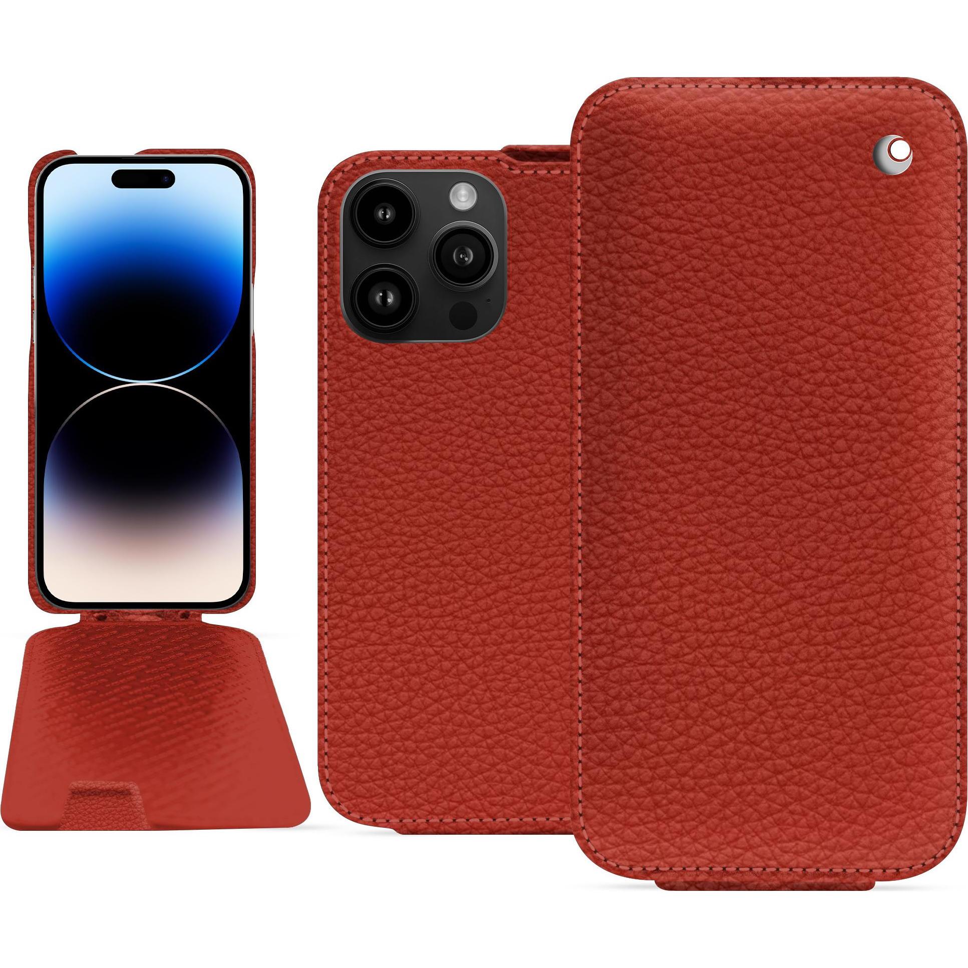 Noreve Lederschutzhülle vertikal (Apple iPhone 15 Pro Max), Smartphone Hülle, Orange