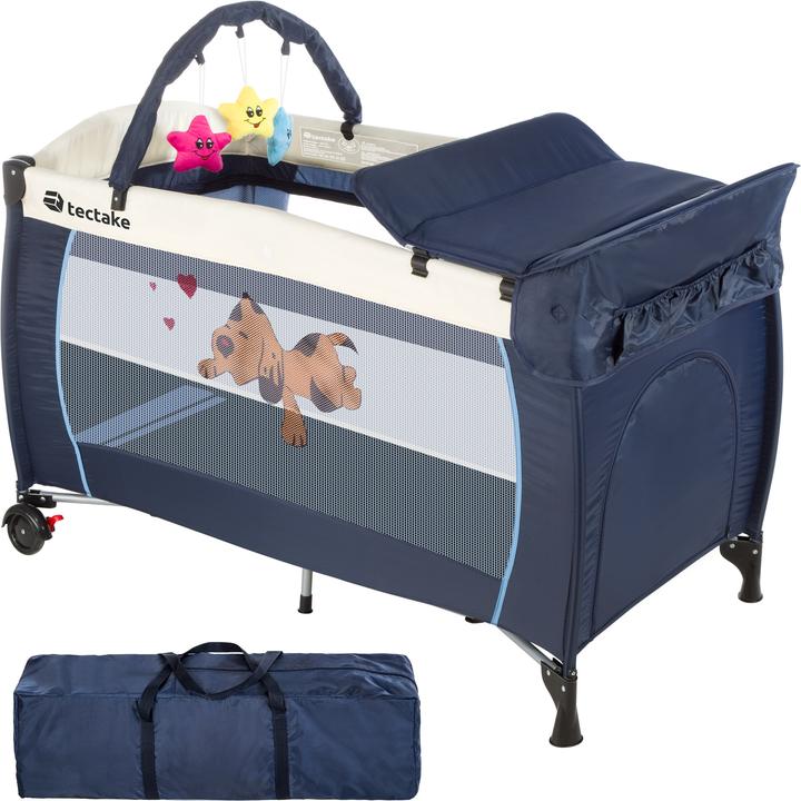 tectake Kinderreisebett Hund mit Wickelauflage und Transporttasche (60 x 120 cm)