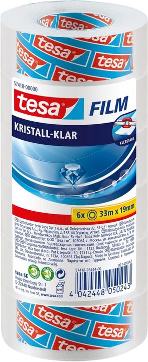 Produktbild tesa 6x tesafilm KRISTALL-KLAR, hochtransparent, alterungsbeständig, mit starker Haftung (19 mm)