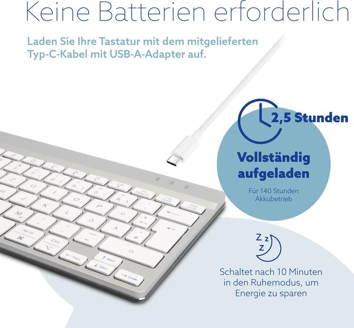 Image du produit R-Go Tools R-Go Compact Break Clavier ergonomique, QWERTZ (FR), bluetooth, blanc (DE, Sans fil)
