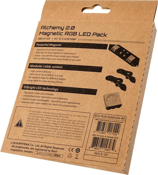 Actual product image BitFenix Alchemy 2.0 Magnetic RGB-LED-strip 2 x 40 cm, 2 x 21 (Multicoloured)