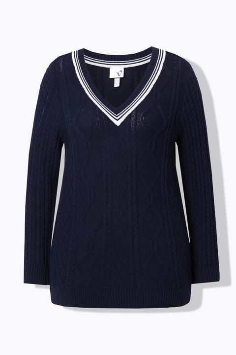 Produktbild Ulla Popken Pullover, Zopfmuster, V-Ausschnitt, Langarm (50, 52)
