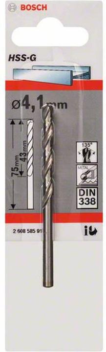Immagine prodotto Bosch Professional Zubehör Trapano per metallo HSS-G, DIN 338, 4,1 x 43 x 75 mm, confezione da 1 pz. (4,1 mm)