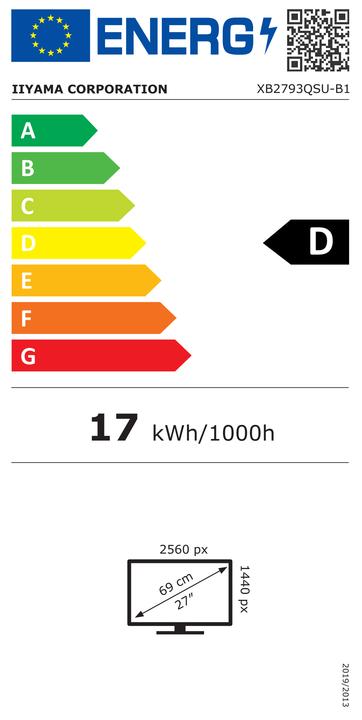 Energy Label iiyama XB2793QSU-B1 (2560 x 1440 pixels, 27")