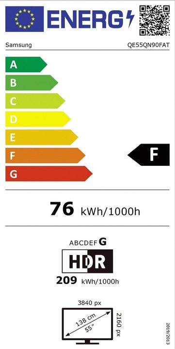 Energy Label Samsung QE55QN90F (55", QN90F, NeoQLED, Mini-LED, 4K, 2025)