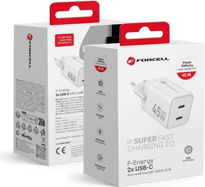 Forcell Adaptateur secteur 45W 2×USB-C PD / QC 4.0 (45 W)