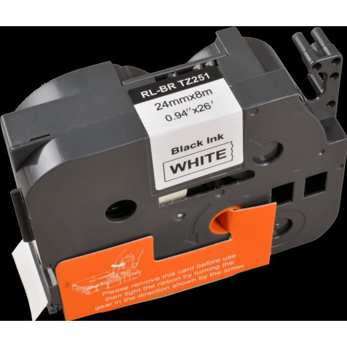 Thumbnail - Ampertec, Beschriftungsband, P-Touch Band kompatibel zu TZe-251 schwarz auf weiss 24mm / 8m (2.40 cm, Schwarz)
