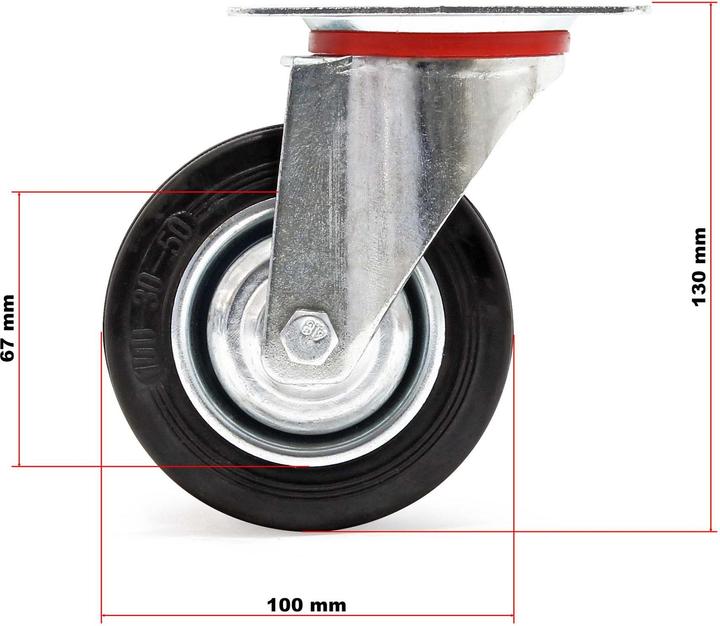 Produktbild Wiltec Transportrolle Set 2x Doppelstopp-Lenkrolle 2x Lenkrolle Vollgummirad 100mm 70kg