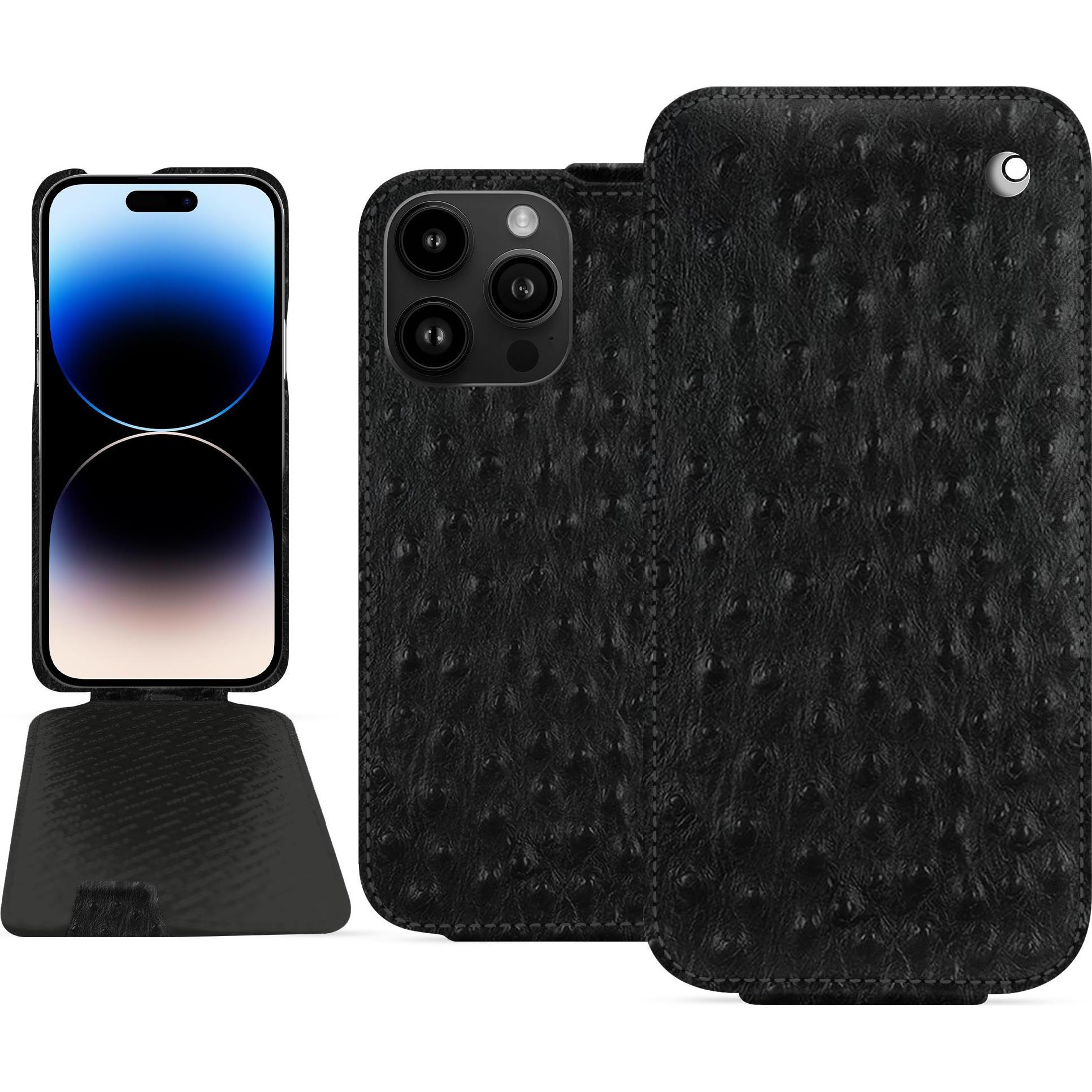 Noreve Lederschutzhülle vertikal (Apple iPhone 15 Pro Max), Smartphone Hülle, Schwarz