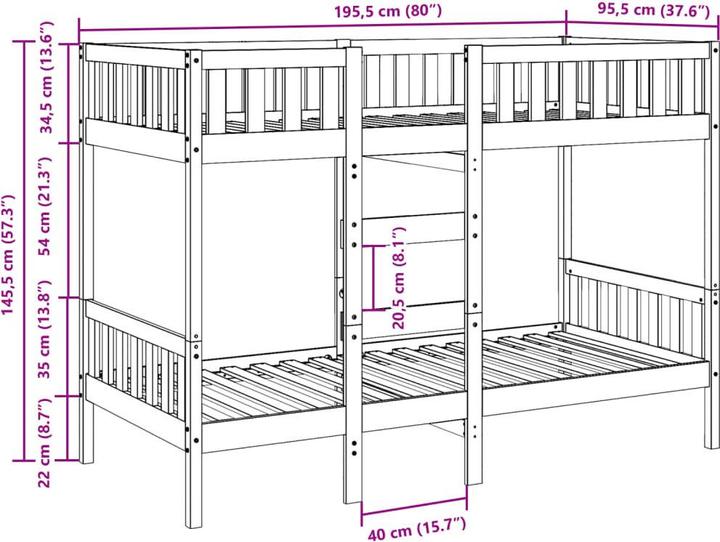 Image du produit vidaXL Etagenbett (90 x 190 cm)