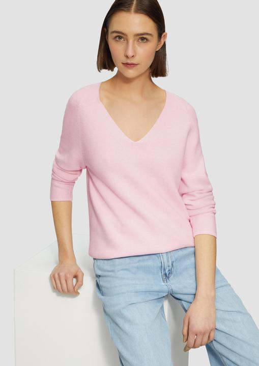 Produktbild S.Oliver Strickpullover Gerippter Strickpullover aus Baumwollmix mit V-Ausschnitt (34)