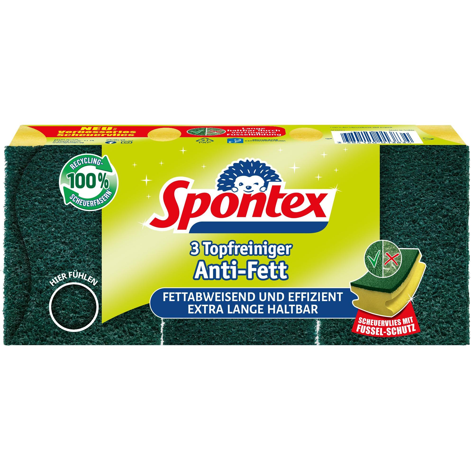 Spontex Topfreiniger Anti-Fett x3 mit Recyclingfasern, Reinigungsutensil