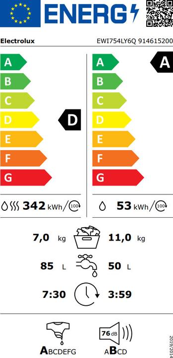 Energie-Label Electrolux EWI754LY6Q SteamCare Tumble Dryer (8 kg)