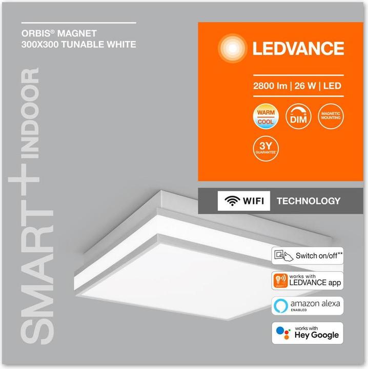 Actual product image Ledvance Smart+ Orbis Magnet 30 x 30 wifi Grey TW (2800 lm)