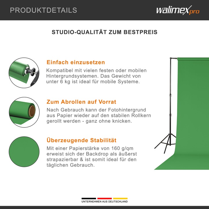Actual product image Walimex pro Background cardboard 2,72x10m green chroma (272 cm, 1000 cm)