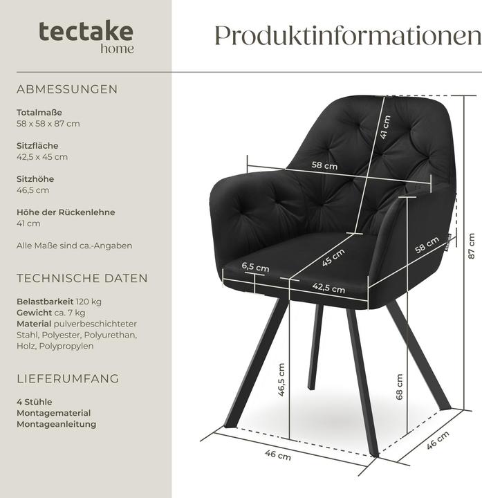 Actual product image tectake Rotatable velvet armchair Lucia, upholstered