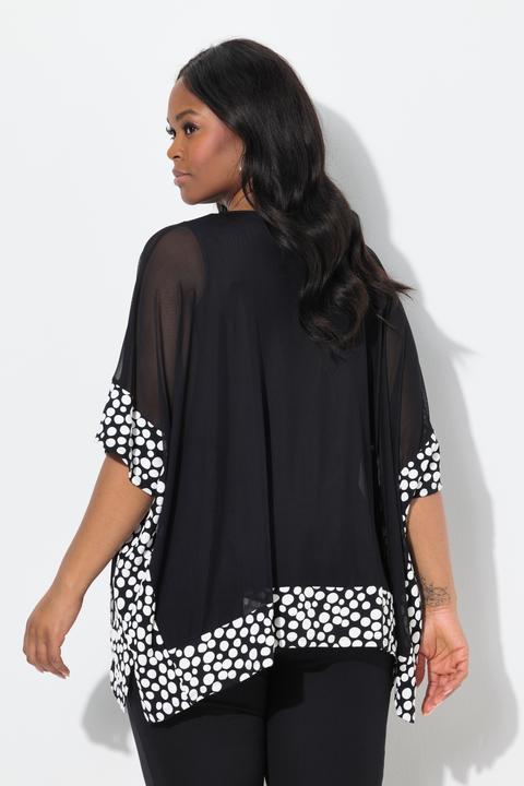 Immagine prodotto Ulla Popken Blusa in chiffon con pallini floccati, scollo a V e maniche a 3/4 (42, 44)