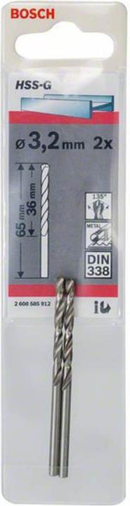 Actual product image Bosch Professional Zubehör Metal drill HSS-G, DIN 338, 3.2 x 36 x 65 mm, pack of 2 (3.2 mm)