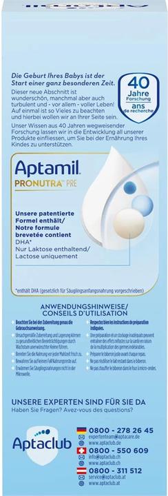 Nährwerte und Zutaten Aptamil Pronutra Pre (114 g, ab Geburt)