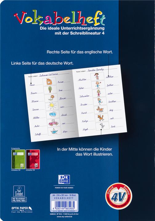 Produktbild Oxford Vokabelheft A4 (A4, Liniert, Harter Einband)