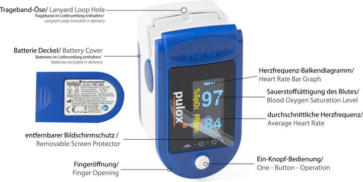 Immagine prodotto Pulox Pulsossimetro PO-200A con allarme blu
