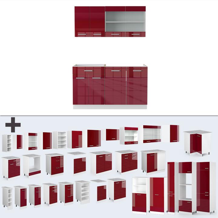 Bordeaux Hochglanz, Marble-Weiss, Rot Hochglanz, Weiss