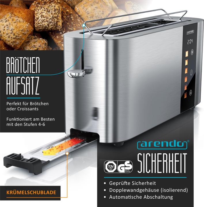 Actual product image Arendo Toaster Edelstahl 2 Scheiben Langschlitz, Touch Display, Restzeit & Bräunungsgradanzeige, 1000 W