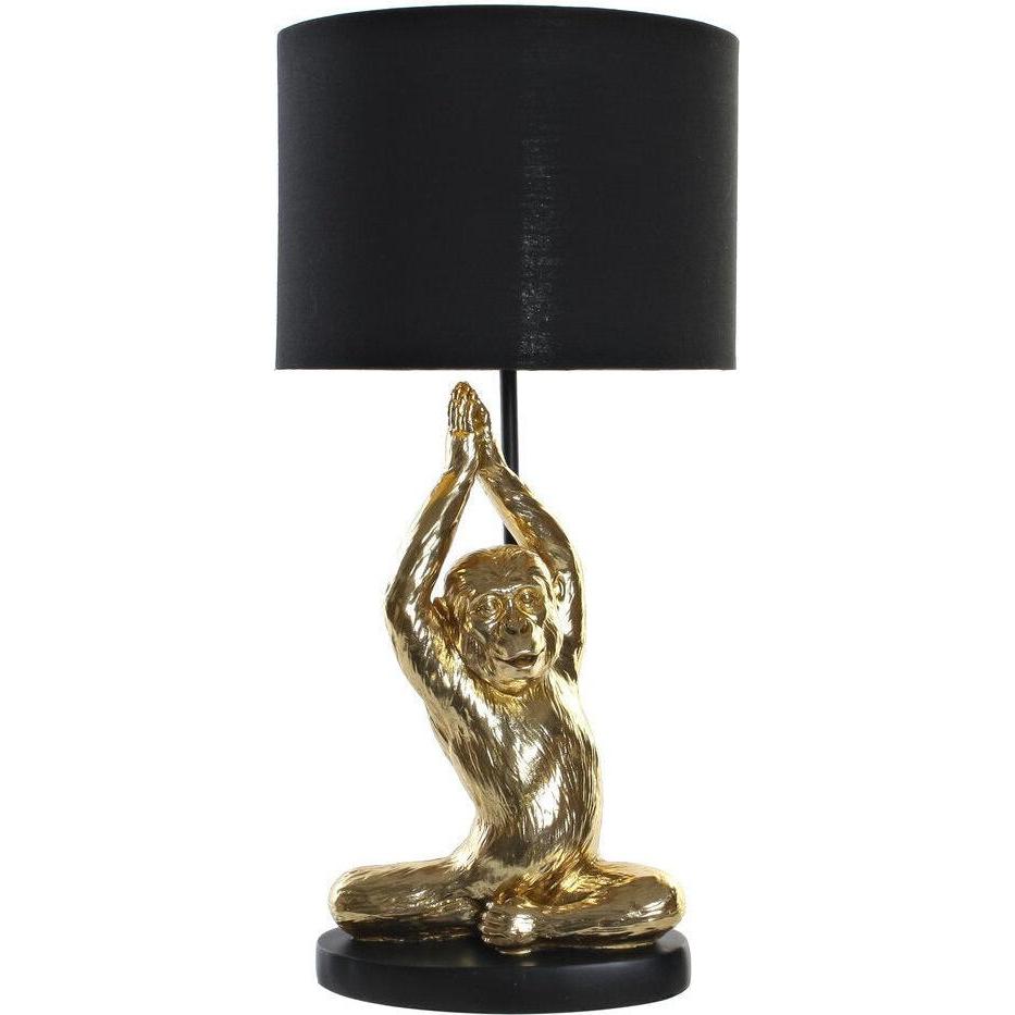 DKD Home Decor, Lampada da tavolo, Desk lamp Black Golden Polyester Resin Monkey (25 x 25 x 48 cm)